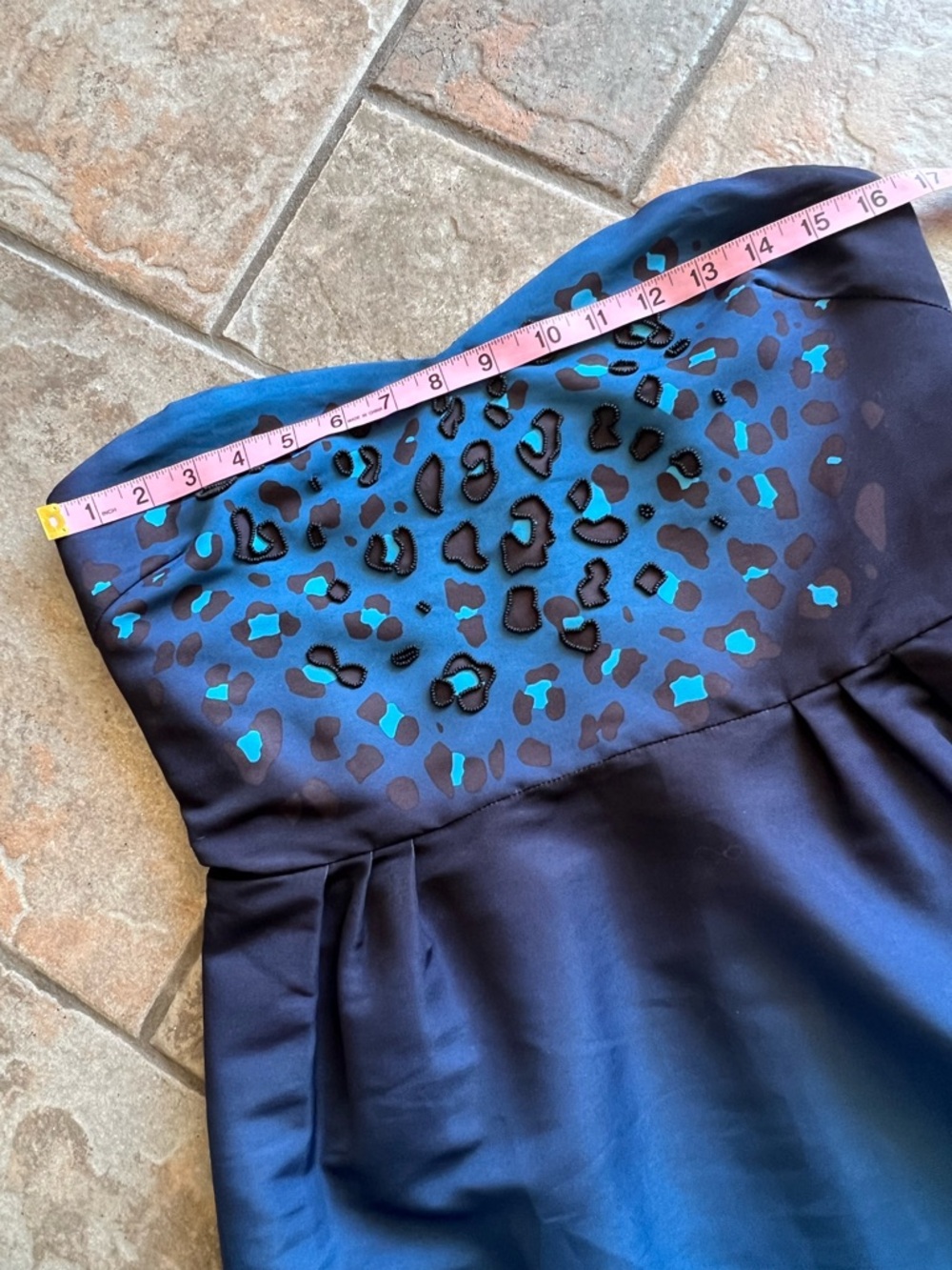 ANTHROPOLOGIE Silence + Noise Teal Blue Leopard-Print Ombre Strapless Dress - Picture 9 of 14